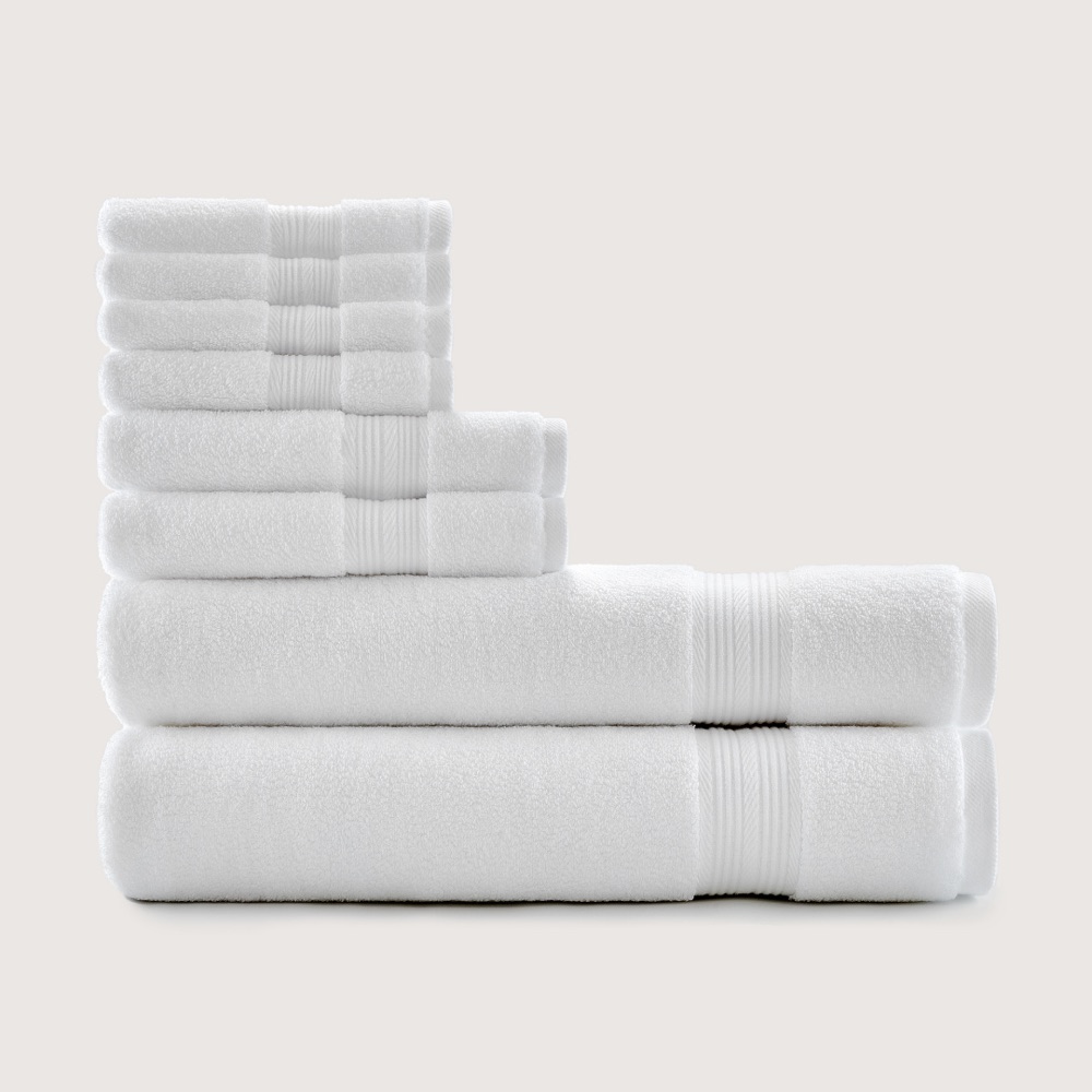 Bath Bundle in White: bath towels, hand towels and washcloths stacked